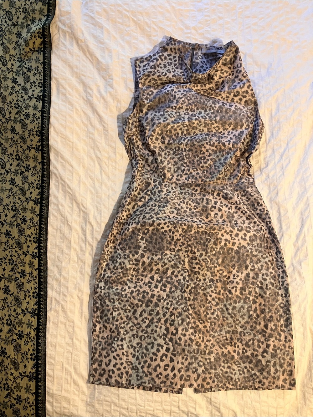 Marc New York Sleeveless Leopard Print midi Sheath Dress with high cowl neck